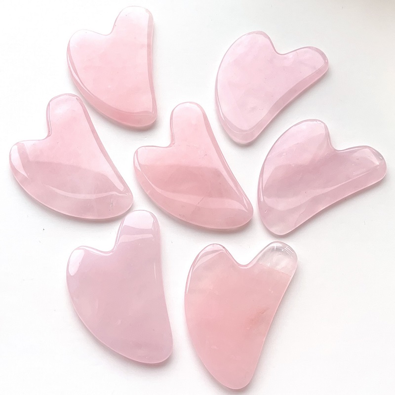Jade Gua Sha Tool - Heart Guasha Stone Face Rose Natural